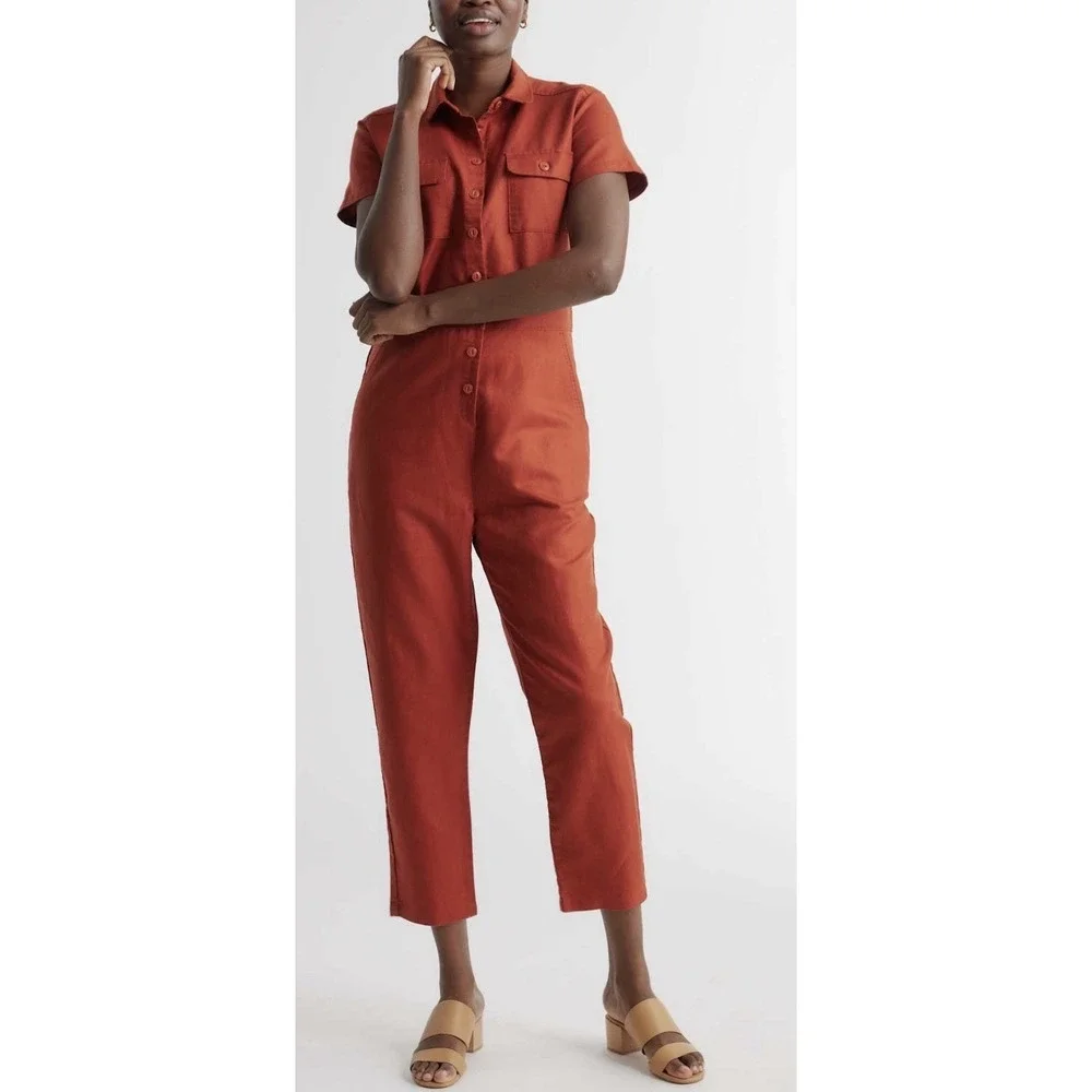 NWT Quince Women Linen/Organic Cotton Utility Jumpsuit Overall Sustainable Sz S